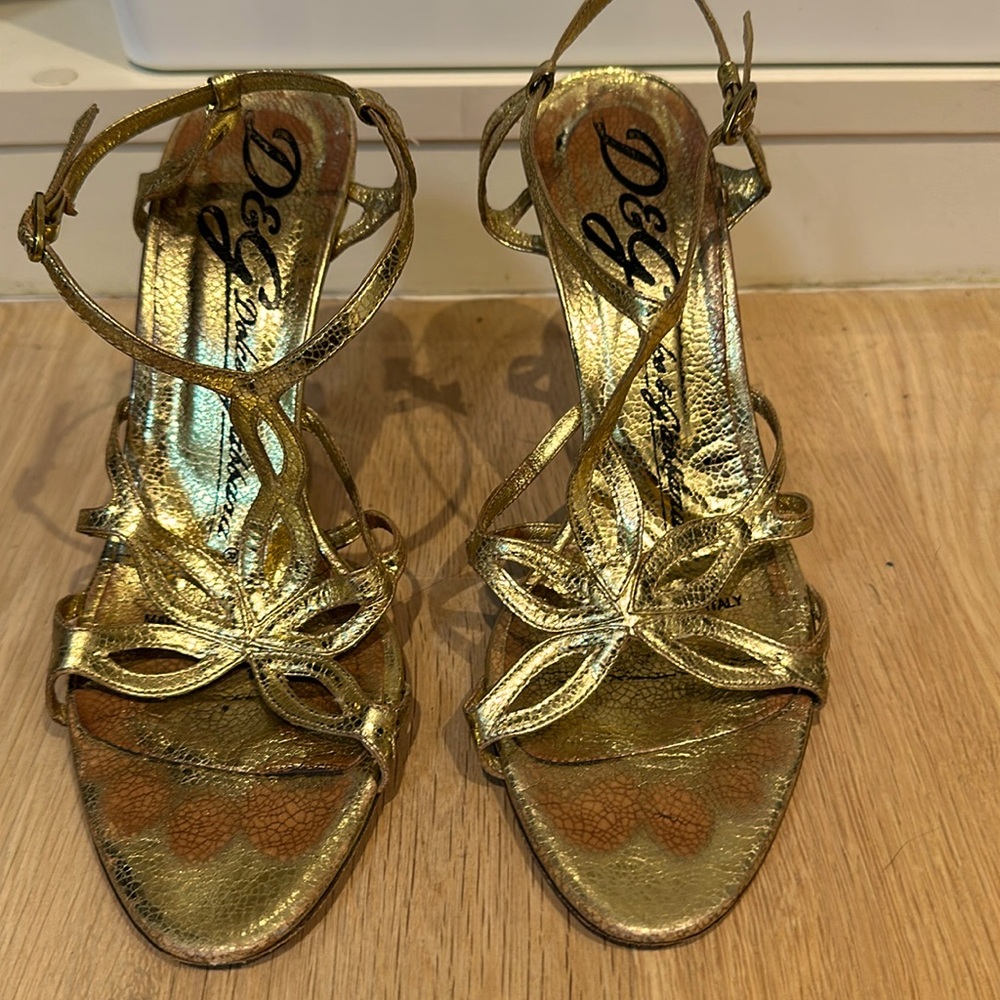 D&G gold leather strappy heels.